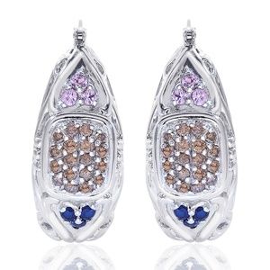 0.75 Ct Cognac Diamonds & Sapphires Earrings 14K